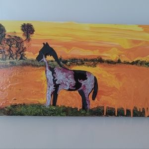 Art on wood the sunset